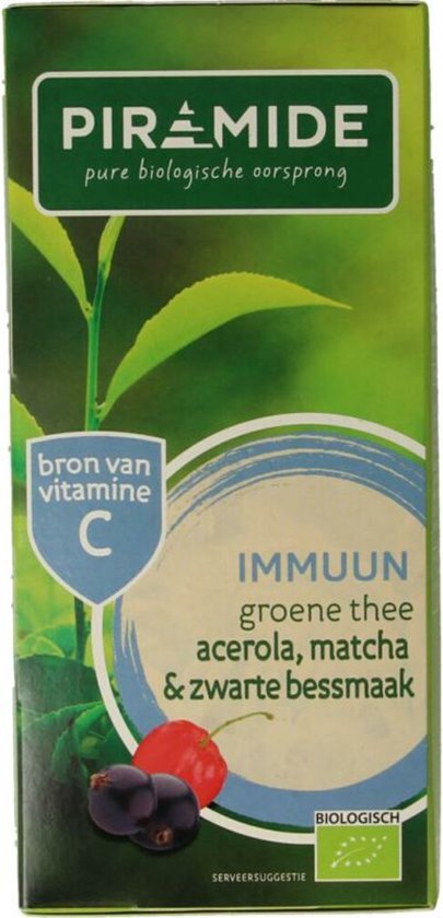 Piramide Groene Thee Immuun Acerola, Matcha & Zwarte Bes 20 stuks