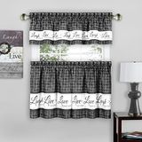 Raamgordijnset Achim Home Decor Raamgordijnset met laag en volant - 143 cm breedte, 61 cm lengte - Live, Love, Laugh (houtskool)