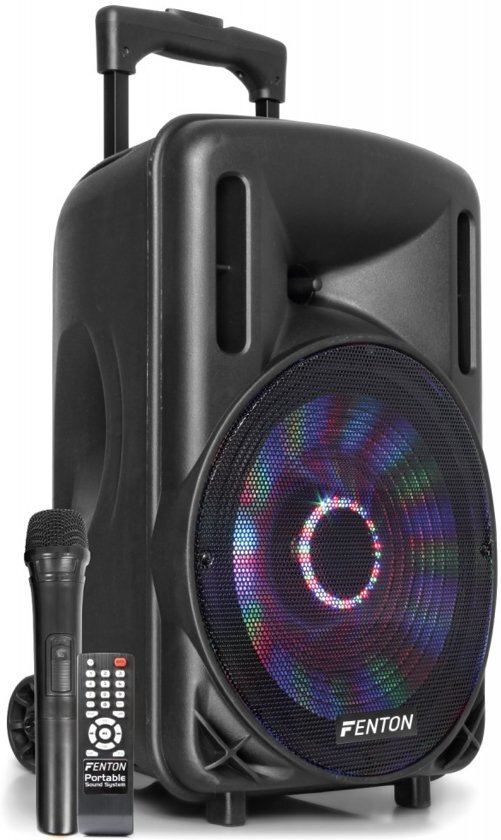 - Fenton FT10LED 450W mobiele accu speaker met Bluetooth, draadloze microfoon en LED lichteffect