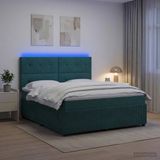 vidaXL LED Boxspringbed met Matras Donkergroen Fluweel 140 x 190 cm