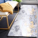 Safavieh Modern abstract tapijt machinewasbaar en antislip - Ideaal voor drukke gebieden - Tacoma Collection, Korte pool, Grijs en Goud, 180 X 76
