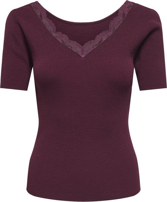 JDY Jacqueline de Yong T-shirt Jdynanna S/s Revers Lace Pullover K 15376557 Windsor Wine Dames Maat - M