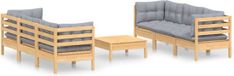 vidaXL 7-delige hoek loungeset met grijze kussens van grenenhout
