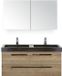 BES LED Seville Badmeubelset 120 cm - 2 Laden Natuur Eiken - Wastafel Lucca Dubbel met Spiegelkast
