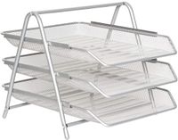 Zuvo Mesh Bureau Organizer, 3-laags Brievenbak Organizer, Opbergruimte voor documenten op het bureau, Mesh Vulling Collectie voor Thuis en Kantoor, Zilver