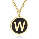 Cilla Jewels Lookinggoodtoday Goudkleurige Dames Schakelketting met Zwarte Kettinghanger Letter W