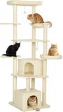 ZKOO B.V. Poteau griffoir de 2 mètres de haut pour 2-3 chats, avec plusieurs étages, hamac et jouets inclus, beige