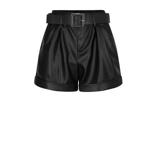 Morgan Imitatie Leren High Waist Slim Fit Short - Zwart