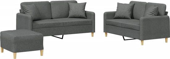 vidaXL 3-delige Loungeset met kussens stof donkergrijs
