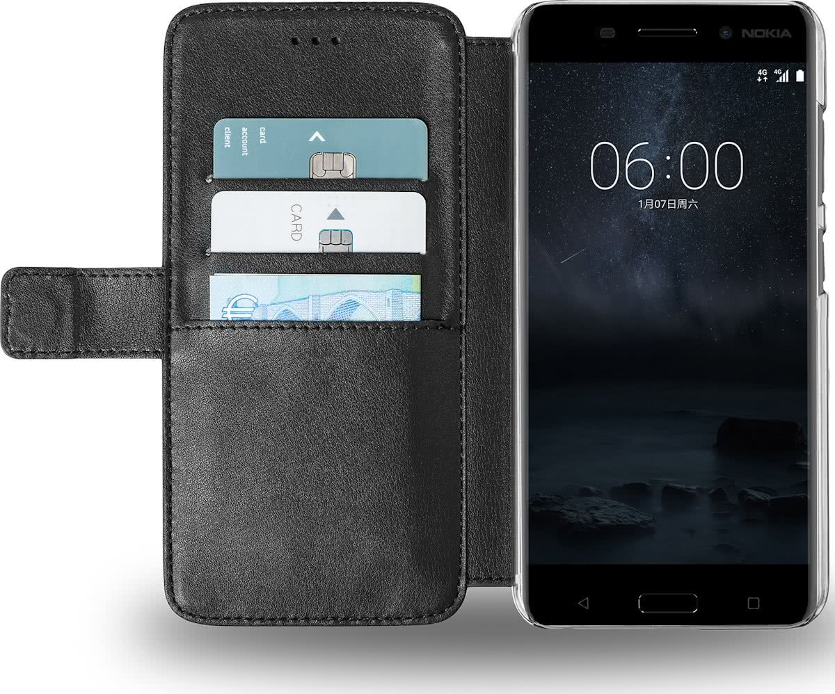 Azuri walletcase with magnetic closure - zwart - voor Nokia 6