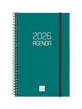 Finocam Spiraalkalender 2026, weekoverzicht, dwarsweergave, januari - december (12 maanden), jaarplanner 2026, met elastiek, deksel van polypropyleen, ondoorzichtig, groen, Spaans