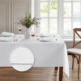 Elrene Home Fashions Alison Hemstitch Border Fabric Tafelkleed, 152 x 259 cm Rechthoek, Wit
