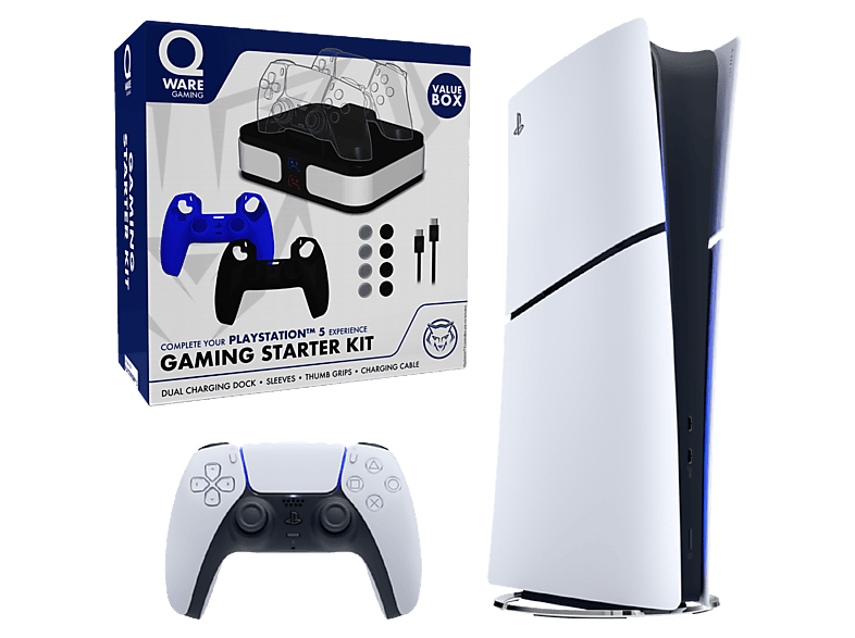 Sony Playstation 5 Spelconsole - Digital Edition 825 Gb + Qware PS5 Gaming Starter Kit Gaming Bundel