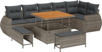 vidaXL Tuinbank - Set - 9 - st - Grijs - poly - rattan