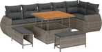 vidaXL Banc de jardin - Set - 9 - pièces - Gris - poly - rotin