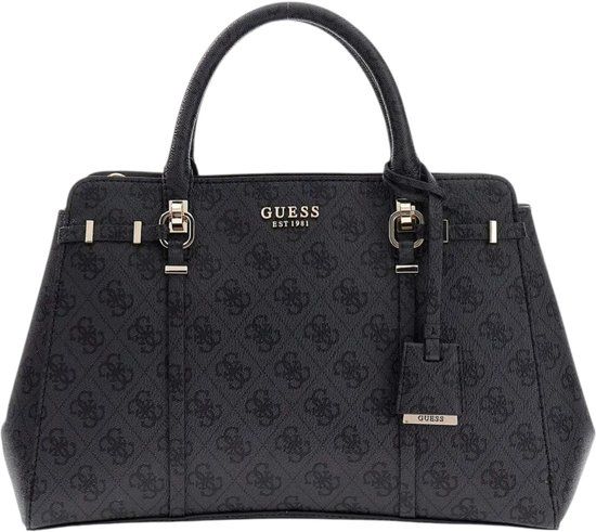GUESS Leona Logo Multi Compartment Satchel Coal Logo Handtas Schoudertas