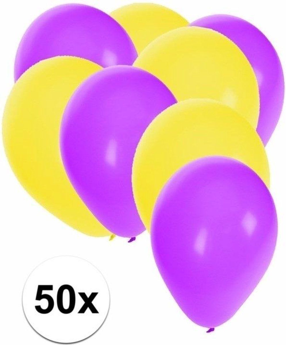 Shoppartners 50x ballonnen paars en geel - knoopballonnen