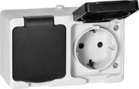 ORNO GROUP Sp. z o.o. Buiten wandcontactdoos opbouw - Dubbele wandstopcontact IP54 - Stopcontact buiten Schuko Max. 3680 Watt - 10.8x6.5 CM - Wit/Antraciet