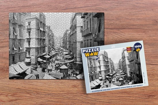 MuchoWow Puzzel Illustratie van een historisch straatbeeld van Napels - Legpuzzel - Puzzel 1000 stukjes volwassenen - Sinterklaas cadeautjes - Sinterklaas voor grote kinderen