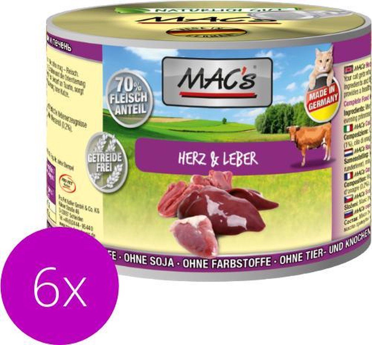 MAC's Kattenvoer Natvoer Blik 70% Hart & Lever 6 x 200g