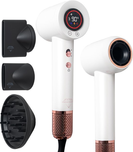 Stefan Francis® IonicDry - Haardroger - Hairdryer - 13 temperatuur instellingen- LCD scherm - Fohn - Fohn met diffuser en blaasmond - Ionentechnologie - 2000 W