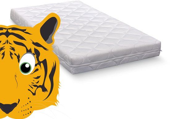 ABZ Baby Matras Tijger - 60x120x11 cm - Wit - Anti-allergie - Afritsbare hoes
