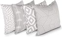 Penguin Home 4 stuks decoratieve katoenen vierkante kussens, 45 x 45 cm, grijs/wit mix