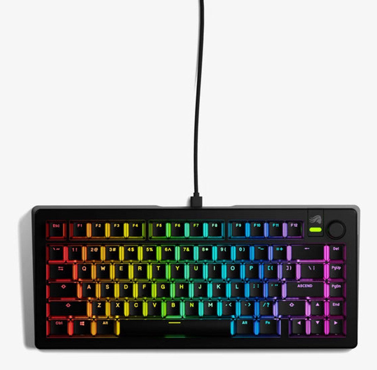 GLORIOUS Gaming GMMK 3 Custom Mechanical Gaming Keyboard with Knob, TKL 75%, pakkingsysteem, doubleshot PBT-keycaps, Aluminium Switch Plate, hotswap 3 & 5-polige switches, Amerikaanse QWERTY, Zwart