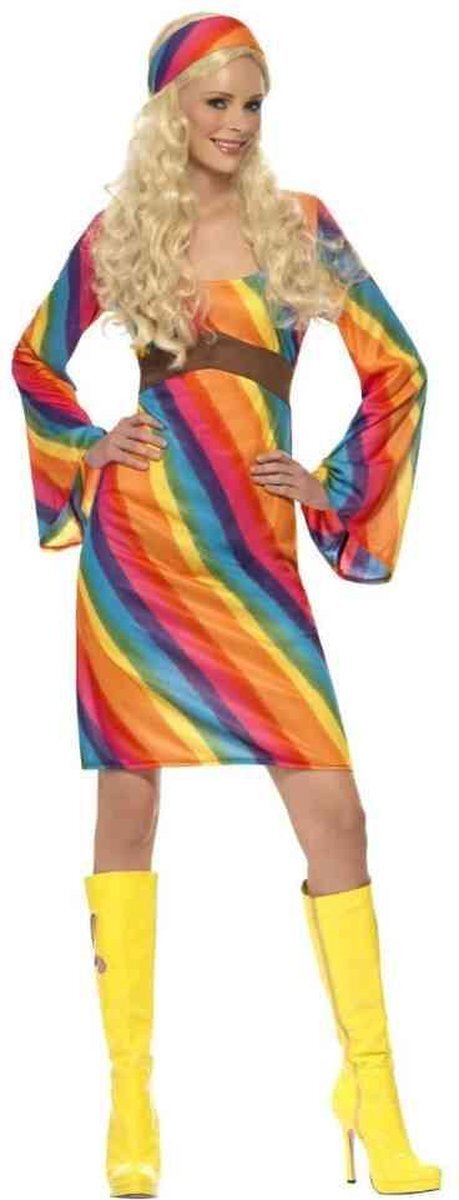 Smiffys Regenboog Hippie jurkje | 70s verkleedkleding maat S (36-38)