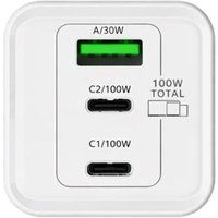 JAYM GaN 100W Oplader + USB-C Kabel 2m 3 Poorten (2x USB-C, 1x USB-A) Wit
