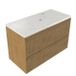 Saniclass Ensemble de meubles de salle de bain - 100x45x63cm - Plateau de lavabo en marbre Dia poli (blanc) - 1 trou de robinet - 2 tiroirs - chêne mat naturel (bois) SW1420804/SW728218