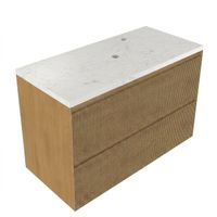 Saniclass Badkamermeubelset - 100x45x63cm - Dia marmeren wastafelblad gepolijst (wit) - 1 kraangat - 2 lades - mat eiken natural (hout) SW1420804/SW728218