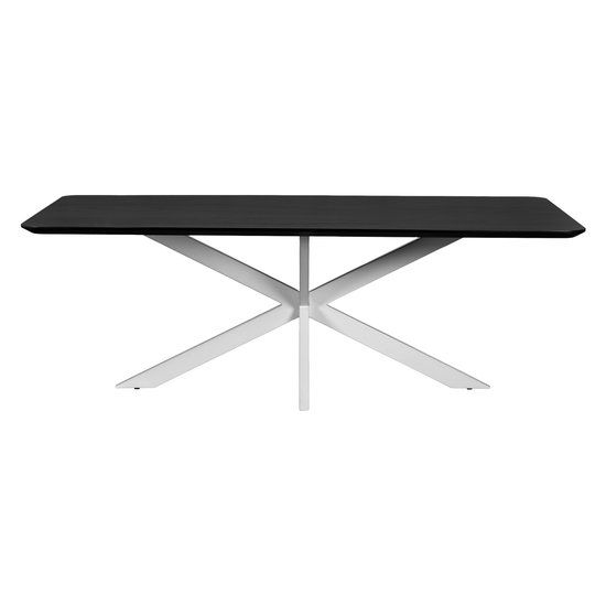 QUVIO Eettafel Sofia - Rechthoekig - Witte kruispoot - FSC®-gecertificeerd mangohout - 220x110 cm - Zwart