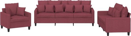 vidaXL 3-delige Loungeset met kussens stof wijnrood