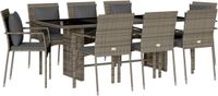 vidaXL 9-delige Tuinset met Kussens, Poly Rattan, Grijs