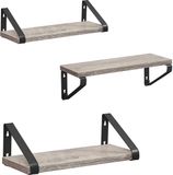 Vasagle Wandplank set van 3, zwevende plank, wandmontage, grijs-zwart