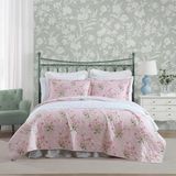 Laura Ashley - Quilt Set, Ademend Premium Beddengoed met Bijpassende Shams, Bloemen Kamer Decor, Luxueus Zacht Home Decor (Veronicas Boeket Roze, Queen)