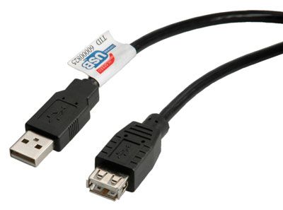ROLINE USB 2.0 Kabel, type A-A, M/F 0,8m - Zwart