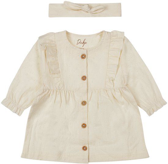 Dirkje meisjes jurk + haarband organic cotton Off white - NOOS GIRLS