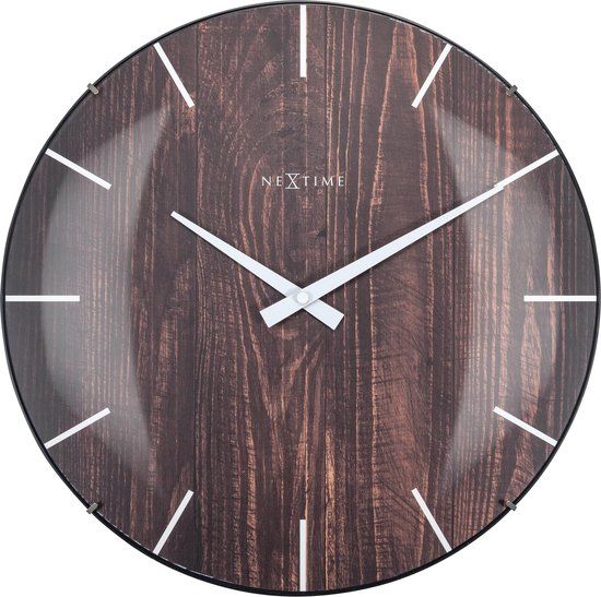 NeXtime Edge Wood Dome - Wandklok - Rond - Bruin - 350 mm