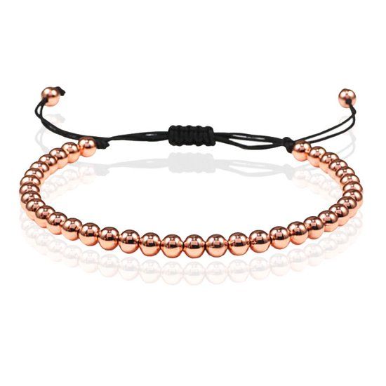 Memphis Accessories Macrame Armband Dames - 5mm Rose Goudkleurige Kralen