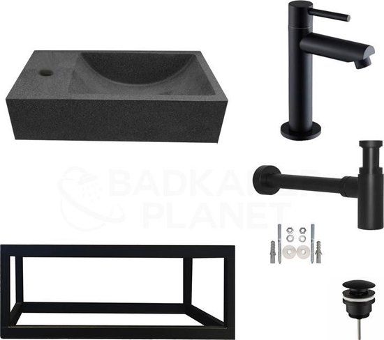 Sani Royal Fontein Frame Natuursteen Rimini Rechts Mat Zwart 40x22 cm