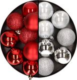 Merkloos / Sans marque Billiet - Vanlaere 24x stuks kunststof kerstballen mix van rood en zilver 6 cm
