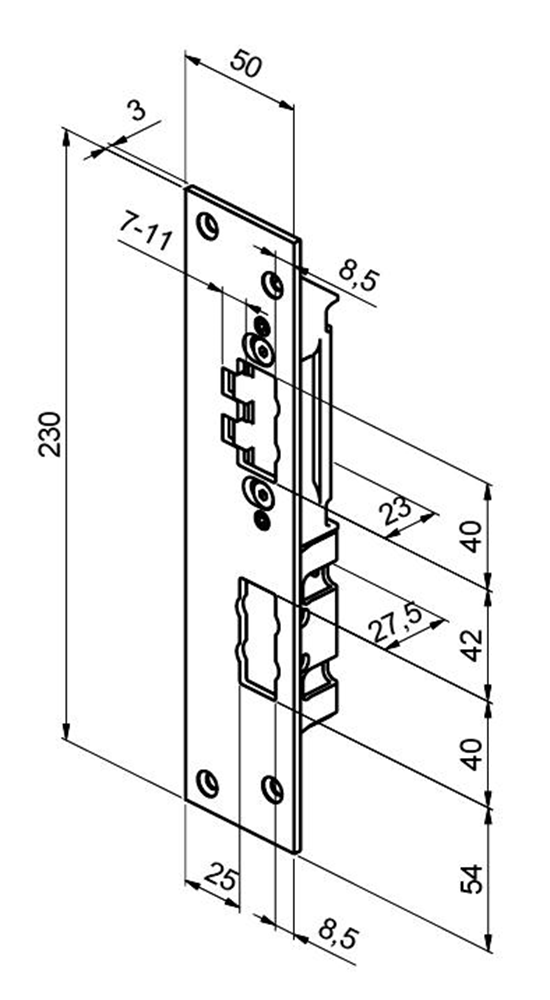 Nemef ABLOY LP764 Abloy sluitplaat voor stompe deuren | 230x50x3mm | voor Abloy EL532HS slot | DR 2/4. - 10038870