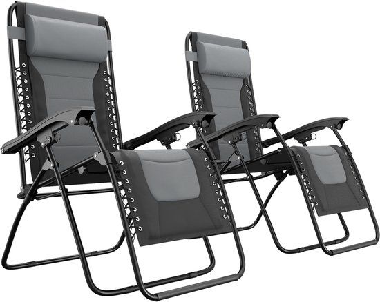 LifeGoods Ligstoelen Comfort - Opvouwbaar - Verstelbaar - Zwart/Grijs