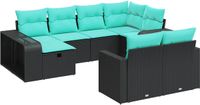 vidaXL 10-delige Loungeset met Kussens Poly Rattan Zwart