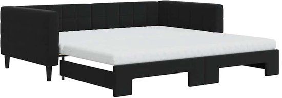 vidaXL Slaapbank onderschuifbed en matrassen 100x200 cm fluweel zwart