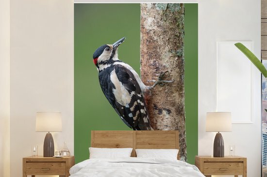 Nr1Wallpaper Behang - Fotobehang Een grote bonte specht beklimt een boom - Breedte 170 cm x hoogte 260 cm