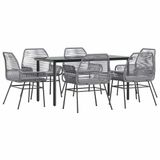 vidaXL 7-delige Tuinset met Kussens, Poly Rattan, Glas, Grijs