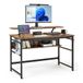 Mondeer Computerbureau, werkstation schrijfbureau met 2 verstelbare opbergplanken en grote monitorstandaard, ruimtebesparend voor thuiskantoor studio, 120 x 60 x 90 cm, rustiek bruin